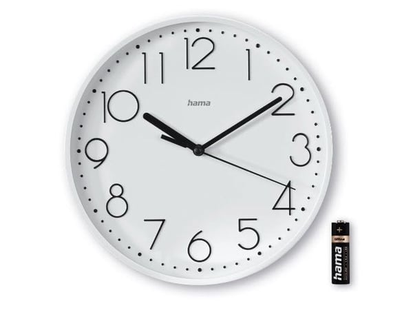 Hama Salina, Vegg, Kvartsklokke, Rund, Hvit, Plast, Glass