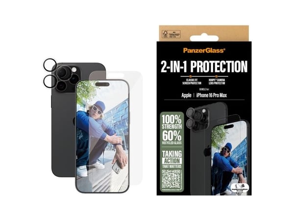 PanzerGlass - 2-i-1 beskyttelse - skjerm- / linsebeskytterkit for mobiltelefon - glass - for Apple iPhone 16 Pro Max