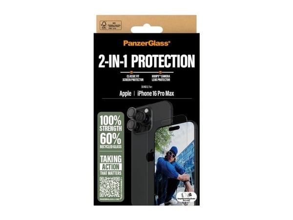 PanzerGlass - 2-i-1 beskyttelse - skjerm- / linsebeskytterkit for mobiltelefon - glass - for Apple iPhone 16 Pro Max