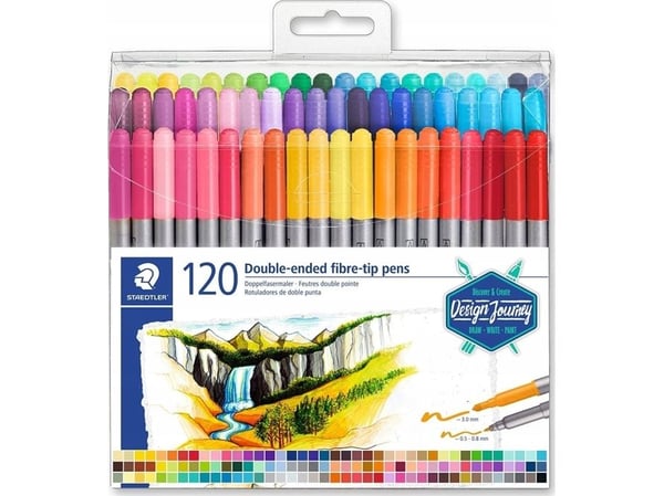 STAEDTLER - Dobbelsidig fibertupp-pen - assorterte farger - 0.5-0.8 mm / 3 mm - fin / fin og bred (en pakke 120)