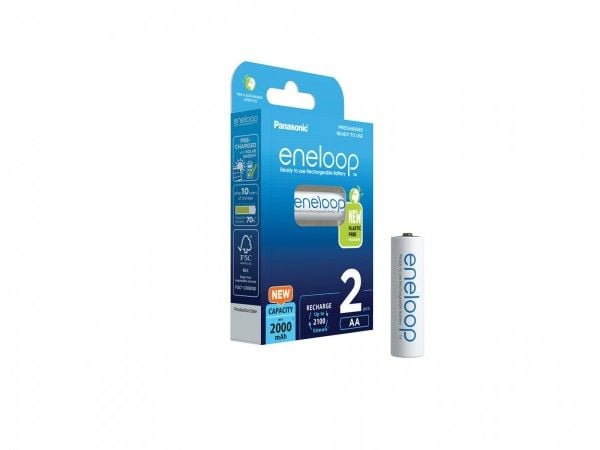 Sanyo BK-3MCDE/2BE, Ladattava akku, AA, 1,2 V, 2 kpl, 2000 mAh, Valkoinen