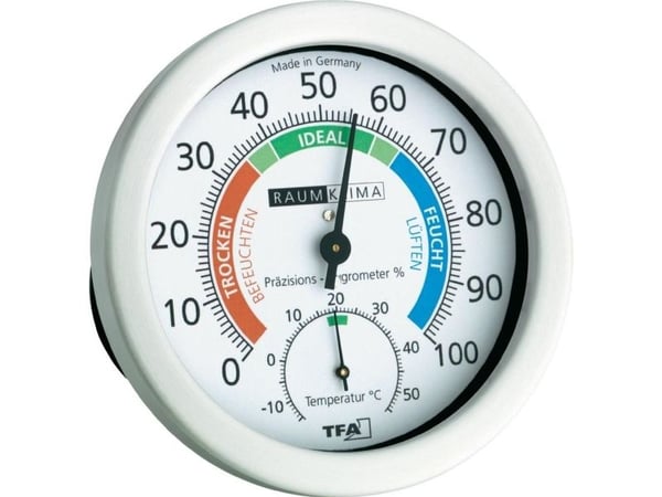 TFA-Dostmann 45.2028, Elektronisk miljøtermometer, Innendørs, Analog, Hvit, Metall, Plast, Vegg