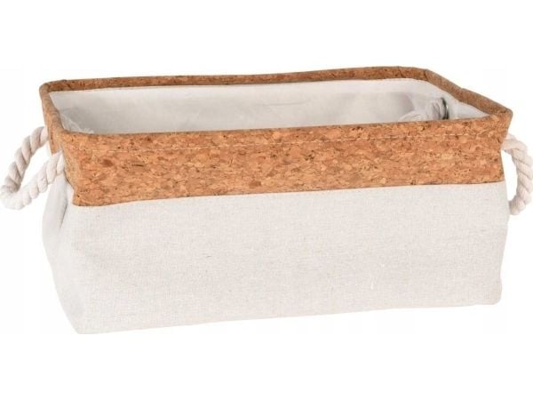 Home Styling Collection oppbevaringskurv med håndtak i snor og topp i kork, 36 x 25 x 17 cm