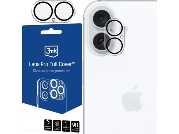 3MK Lens Pro Full Cover, Apple, iPhone 16, iPhone 16 Plus, Fallbestandig, Ripebestandig, Gjennomsiktig, 1 stykker