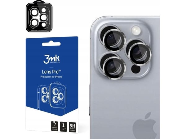 3MK Lens Protection Pro, Apple, iPhone 16 Pro Max, iPhone 16 Pro, Reptålig, Silver, Titan, Transparent, 1 styck