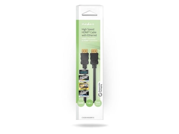 Nedis CVGB34060BK10, 1 m, HDMI Type A (Standard), HDMI Type A (Standard), 3D, 18 Gbit/sek., Svart