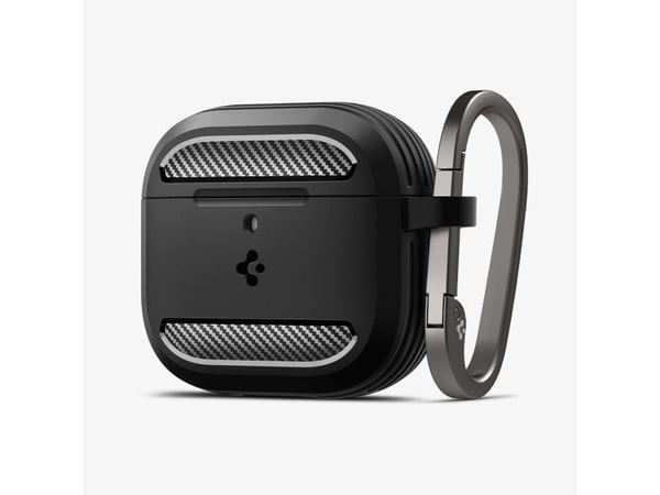 Spigen Rugged Armor - Boksdeksel for trådløse øretelefoner - robust - termoplast-polyuretan (TPU), silikon - matt svart - for Apple AirPods 4, 4 wi...