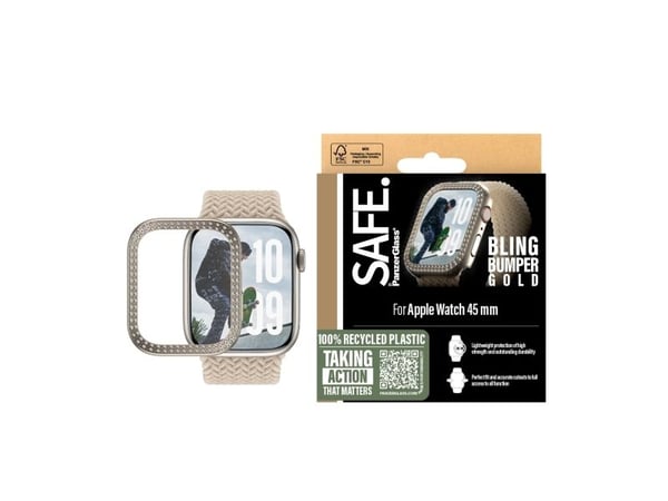 SAFE. by PanzerGlass - Støtfanger for smartarmåndsur - 46mm - polykarbonat - bling-gull - for Apple Watch Series 10 (GPS + Cellular) (46 mm), Serie...