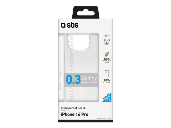 SBS TESKINIP1661PT, Suojus, Apple, iPhone 16 Pro, 16 cm (6.3"), Läpinäkyvä