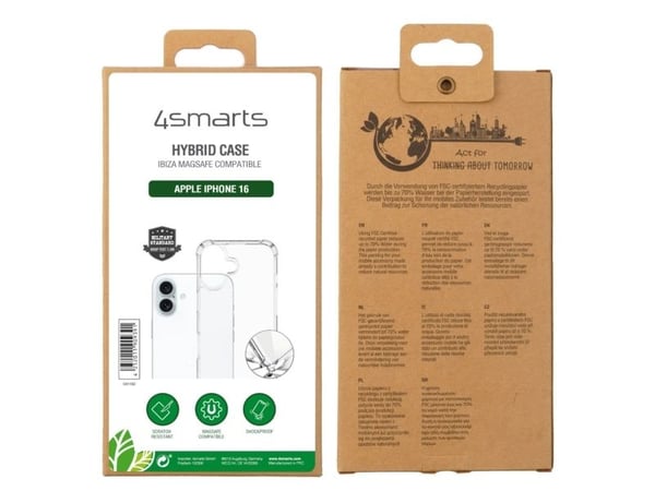 4smarts 541182, Suojus, Apple, iPhone 16, 15,5 cm (6.1"), Läpinäkyvä