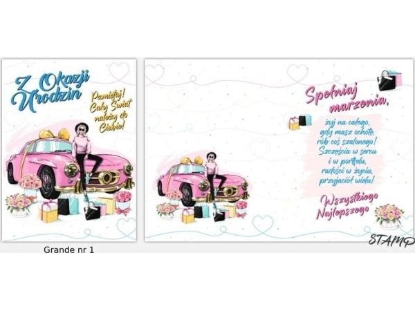 Stamp gratulasjonskort Grande + konvolutt mønster nr. 01 Bursdag