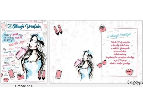 Stamp gratulasjonskort Karnet Grande + konvolutt, mønster nr. 04, bursdag