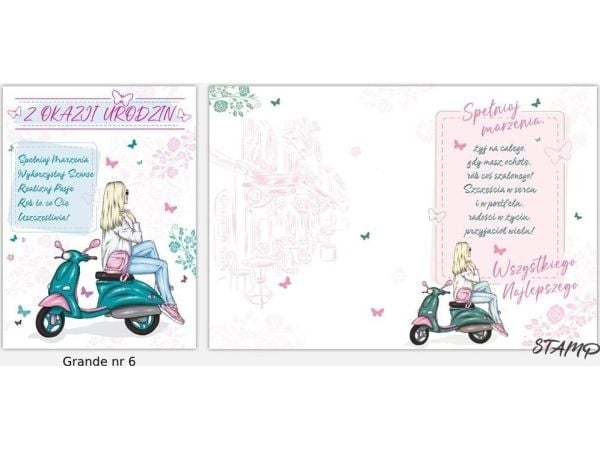 Gratulationskort/karnett Stamp Karnet Grande + konvolutt - bursdag (mønster nr 06)