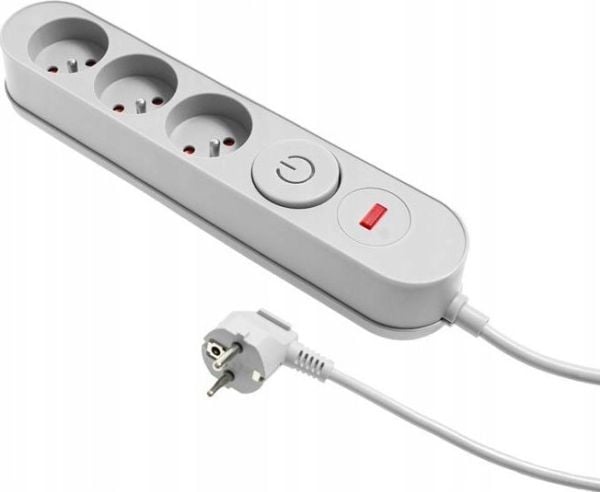 Plastrol pistorasia W-00013 pistorasia ylijännitesuojalla kolme pistorasiaa, kytkin harmaa