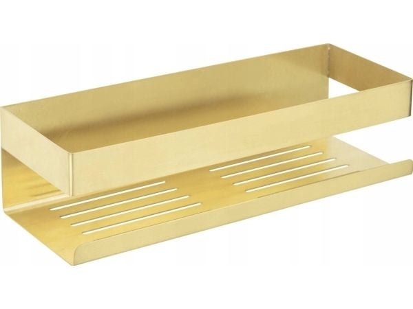 Rustfri stål væghylde mat guld 30 x 10,5 x 8 cm - Monteres nemt uden boring med Turbo-Loc® systemet – stærk og holdbar klæbepude