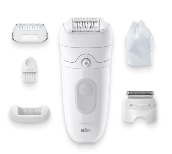 Braun Silk-épil 5 5-041, Hvit, 28 pinsett, MicroGrip, Batteri, 100 - 240 V, 50 - 60 Hz