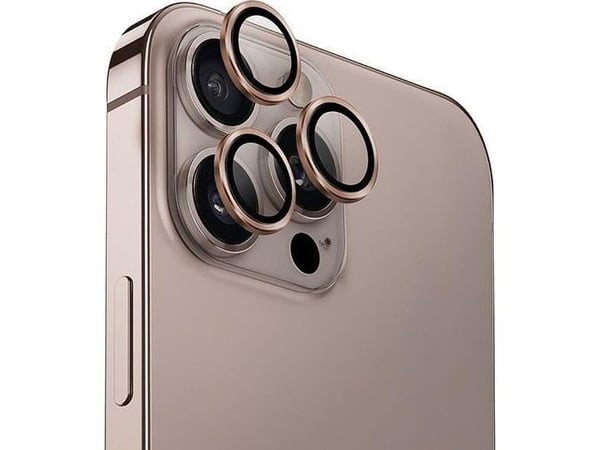 Uniq UNIQ Optix aluminium kameralinsebeskytter iPhone 16 Pro 6.3" / 16 Pro Max 6.9" taupe gull kameralinseglass med applikator