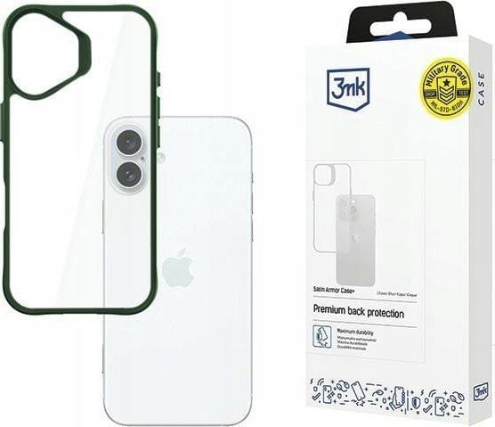 3MK Satin Armor Case+, Omslag, Apple, iPhone 16 Plus, 17 cm (6.7"), Grön, Transparent