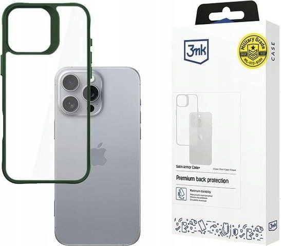 3MK Satin Armor Case+, Suojus, Apple, iPhone 16 Pro Max, 17,5 cm (6.9"), Vihreä, Läpinäkyvä