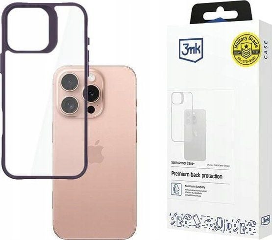 3MK SatinArmor+ Apple iPhone 16 Pro 6,3" telefondeksel i lilla farge Military Grade