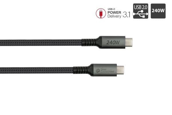 Good Connections USB 2.0 lade- og datakabel 240W USB-C hann til hann antrasitt 3m - Med høykvalitets USB 2.0 lade- og datakabel fra Good Connection...