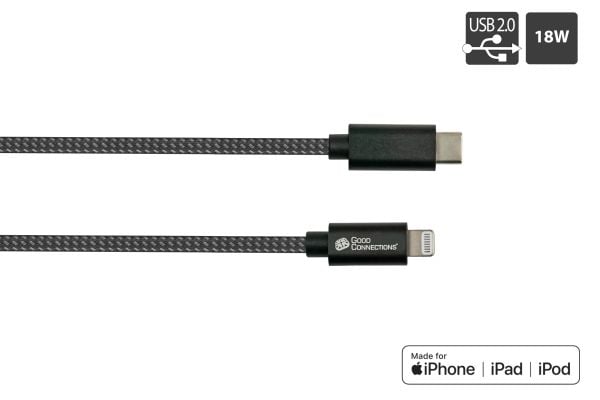 Good Connections USB 2.0-lade- og datakabel for iPhone/iPad/iPod USB-C-plugg til Lightning - Den høykvalitets og offisielt Apple-sertifiserte Light...
