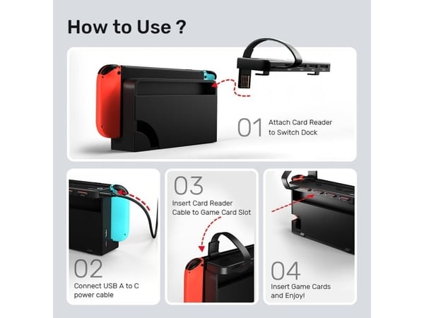 Unitek - USB-hub / minnekortleser for spillkonsoll - 4-in-1 - svart