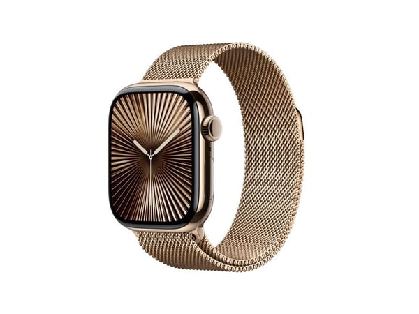 Apple Watch Series 10 (GPS + Cellular) - 42 mm - guld titan - smart klocka med milanesisk loop - nät av rostfritt stål - guld - handledsstorlek: 13...