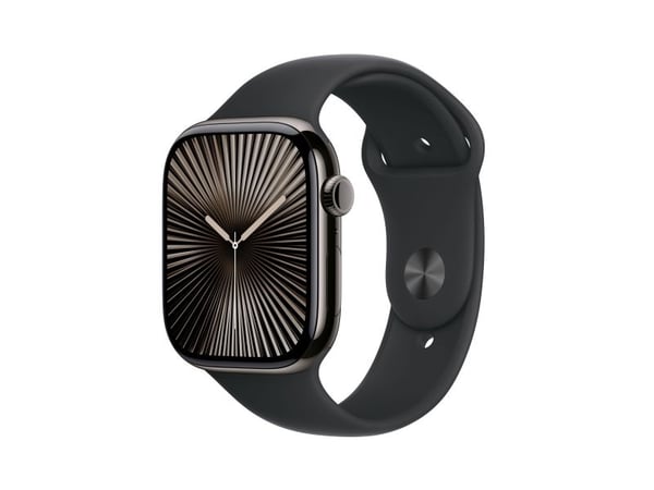 Apple Watch Series 10 (GPS + Cellular) - 46 mm - skifer titan - smartklokke med sportsbånd - fluorelastomer - svart - båndbredde: S/M - 64 GB - LTE...