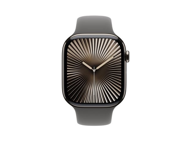 Apple Watch Series 10 (GPS + Cellular) - 46 mm - naturlig titan - smartklokke med sportsbånd - fluorelastomer - steingrå - båndbredde: S/M - 64 GB ...