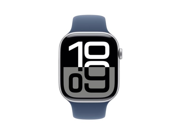 Apple Watch Series 10 (GPS + Cellular) - 46 mm - sølvaluminium - smartklokke med sportsbånd - fluorelastomer - denim - båndbredde: S/M - 64 GB - LT...