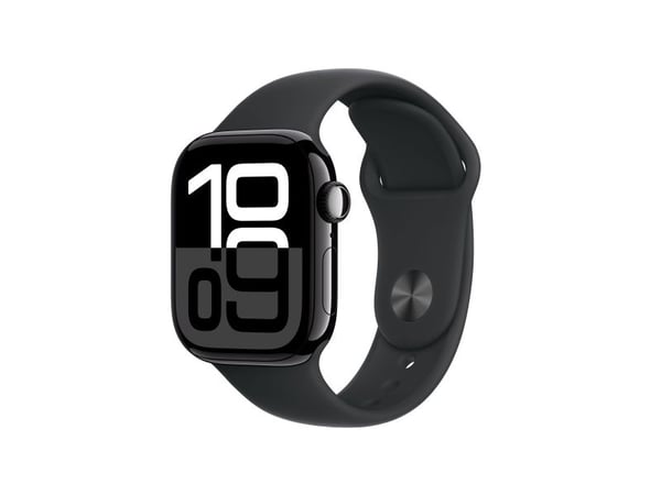 Apple Watch Series 10 (GPS + Cellular) - 42 mm - jet svart aluminium - smartklokke med sportsbånd - fluorelastomer - svart - båndbredde: S/M - 64 G...