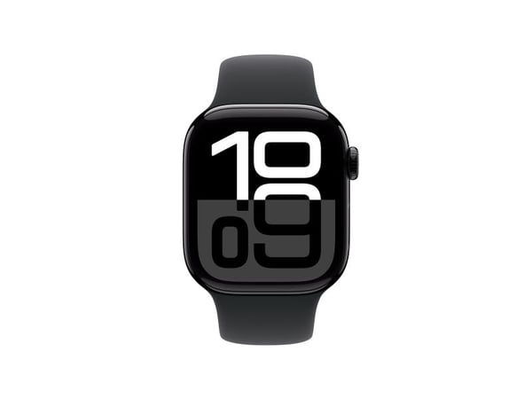 Apple Watch Series 10 (GPS + Cellular) - 42 mm - jet svart aluminium - smartklokke med sportsbånd - fluorelastomer - svart - båndbredde: S/M - 64 G...
