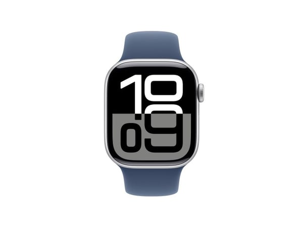 Apple Watch Series 10 (GPS + Cellular) - 42 mm - sølvaluminium - smartklokke med sportsbånd - fluorelastomer - denim - båndbredde: M/L - 64 GB - LT...