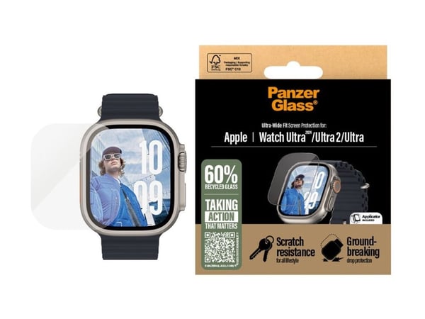PanzerGlass - Skjermbeskyttelse for smart armbåndsur - ultrabred passform - glass - for Apple Watch Ultra 2