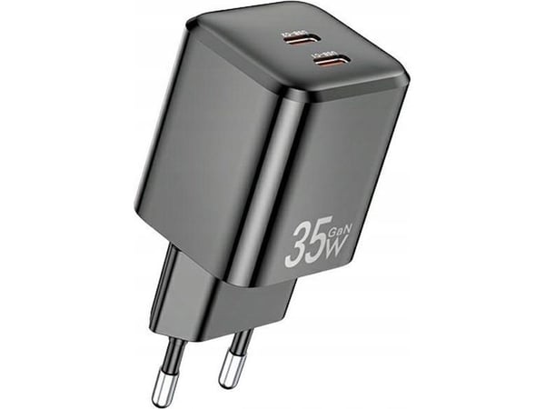 Awei PD65-EU 35W GaN 2xUSB-C nätladdare / utan kabel - svart