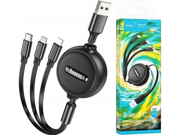 USB-kabel Partner Tele.com USB-A til USB-C + microUSB + Lightning 1 m svart
