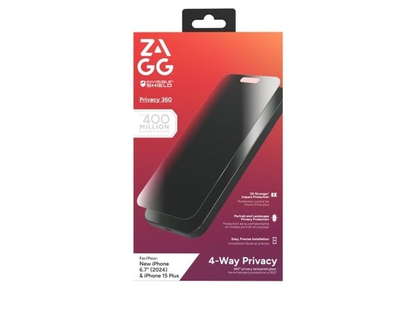 InvisibleShield Glass Elite Privacy 360, Apple, iPhone 16+/iPhone 15+, antibakteerinen, pölynkestävä, naarmuuntumaton, 1 kpl