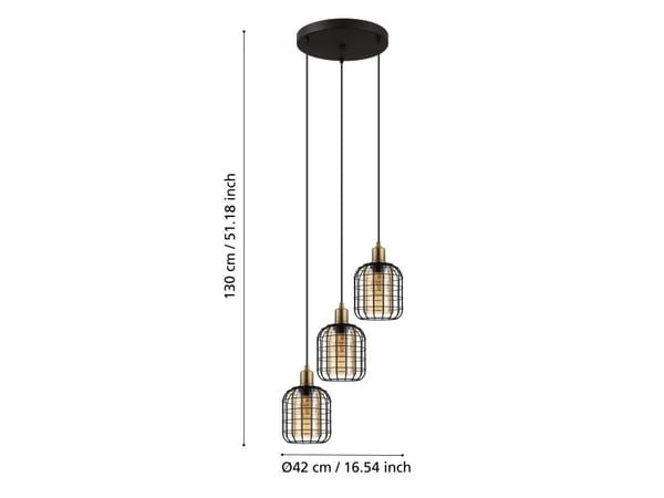 EGLO CHISLE pendant light, Fleksibel montering, Sort, Bronse, Rav, Stål, Glass, Retro