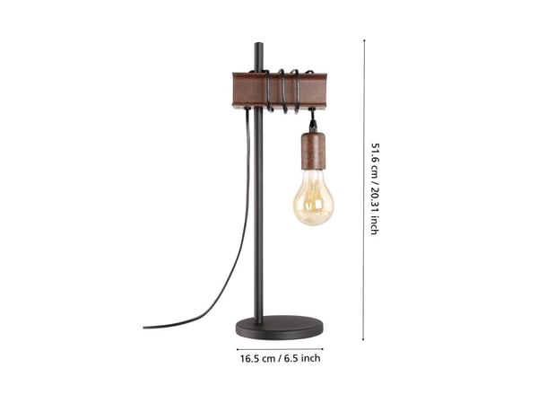 EGLO TOWNSHEND 4 bordlampe i moderne rustfarvet design med sort ledning