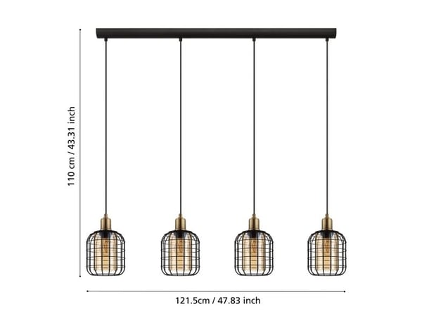 EGLO CHISLE pendant light, Fleksibel montering, Sort, Bronse, Rav, Stål, Glass, Retro