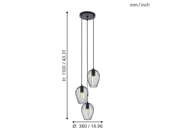 Eglo Newtown - Taklampe - 3 innganger - E27 - svart