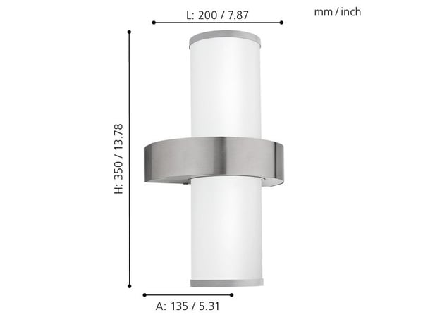 Eglo Beverly - Vegglampe - 2 holdere - E27 - sylinder - rustfritt stål, hvit