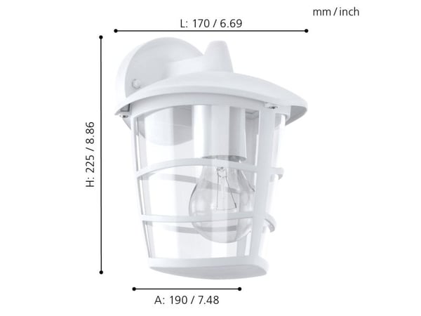 Eglo Aloria - Vegglampe - 1 sokkel - E27 - hvit, blank