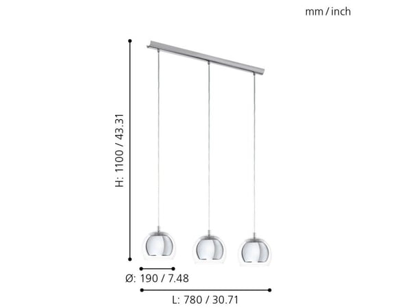 Eglo Rocamar - Taklampe - 3 innganger - E27 - blank, krom