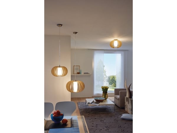EGLO STELLATO 1 pendellampa i lönnfärgat trä med opal glasskärm