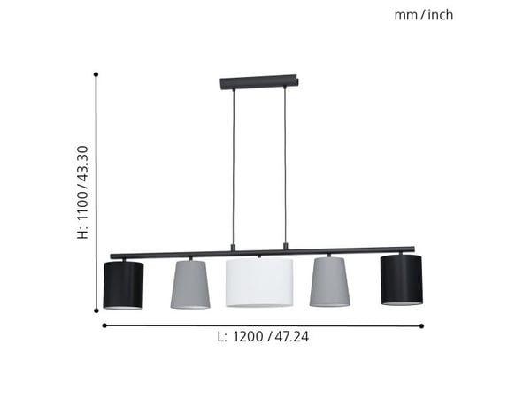 EGLO ALMEIDA LANGBORD 5L L1200 GRÅ/SORT/HVIT