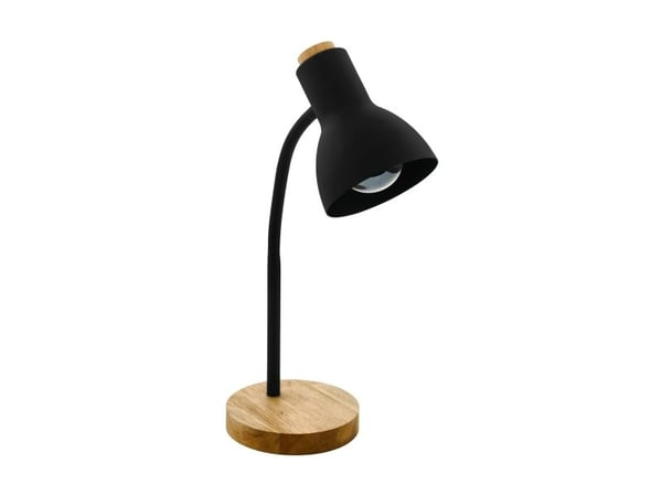EGLO VERADAL bordlampe i svart stål med trefarget fot og detaljer