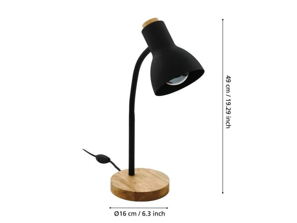 EGLO VERADAL bordlampe i svart stål med trefarget fot og detaljer