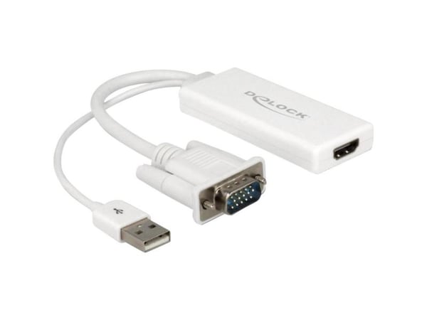 Delock - Video/audio-adapter - USB, 15 pin D-Sub (DB-15) hann til HDMI hunn - 25 cm - hvit